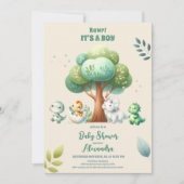 Cute waterverf dinosaurius greenery boy baby showe kaart (Voorkant)