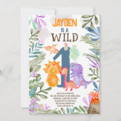 Cute waterverf dinosaurs greenery wild één 1st kaart (Voorkant)