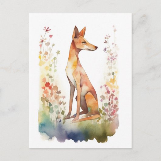 Cute Waterverf Dog en wilde bloemen Briefkaart (Voorkant)