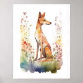 Cute Waterverf Dog en wilde bloemen Poster (Voorkant)