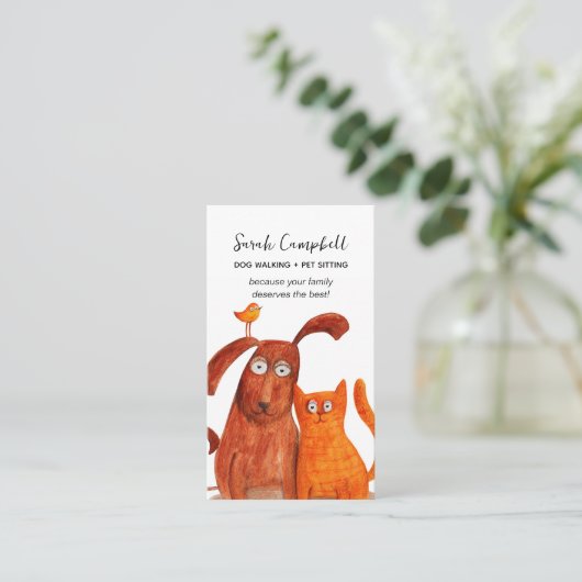 Cute Waterverf Dog Walking Pet Sitting Visitekaartje (Staand voorkant)