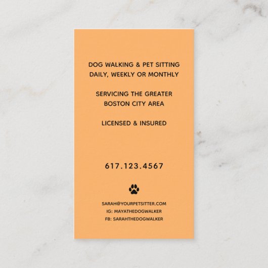 Cute Waterverf Dog Walking Pet Sitting Visitekaartje (Achterkant)