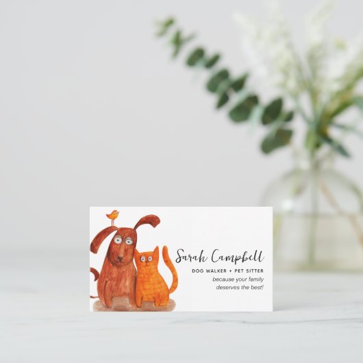 Cute Waterverf Dog Walking Pet Sitting Visitekaartje (Staand voorkant)