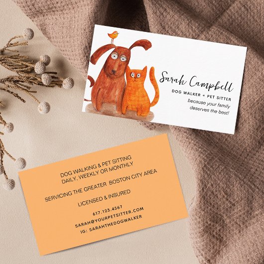 Cute Waterverf Dog Walking Pet Sitting Visitekaartje