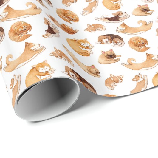 Cute Waterverf Dogs Illustrated Pattern Cadeaupapier (Rol Hoek)