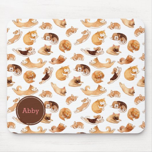 Cute Waterverf Dogs Illustrated Pattern Muismat (Voorkant)