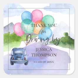 Cute Waterverf drive van klasse 2023 Afstuderen Vierkante Sticker