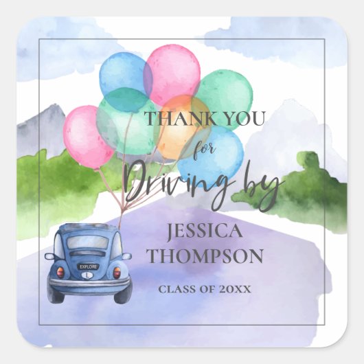 Cute Waterverf drive van klasse 2023 Afstuderen Vierkante Sticker (Voorkant)