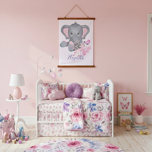 Cute waterverf Elephant baby Hangend Wandkleed