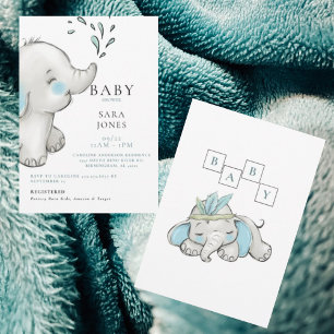 Cute Waterverf Elephant Boy Baby shower Kaart