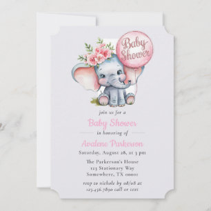 Cute Waterverf Elephant Floral Girl Baby shower Kaart