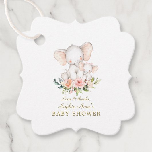 Cute Waterverf Elephant Girl Baby shower Bedankjes Labels (Voorkant)