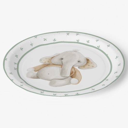 Cute Waterverf Elephant Greenery Baby shower Papieren Bordje (Gekanteld)