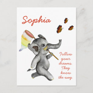 Cute Waterverf Elephant Inspirating Dream Quote Briefkaart