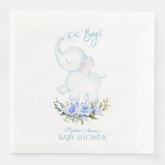 Cute Waterverf Elephant Oh Boy Baby shower Servet (Voorkant)