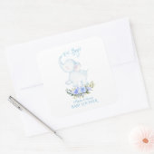 Cute Waterverf Elephant Oh Boy Baby shower Vierkante Sticker (Envelop)