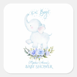 Cute Waterverf Elephant Oh Boy Baby shower Vierkante Sticker