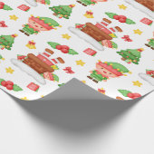 Cute Waterverf Elf Santa Holly Berries Kerstmis Cadeaupapier (Hoek)