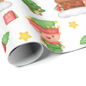 Cute Waterverf Elf Santa Holly Berries Kerstmis Cadeaupapier (Rol Hoek)