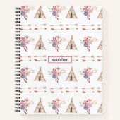 Cute Waterverf Floral Boho Teepee Personalized Notitieboek (Voorkant)