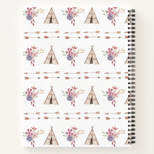 Cute Waterverf Floral Boho Teepee Personalized Notitieboek (Achterkant)