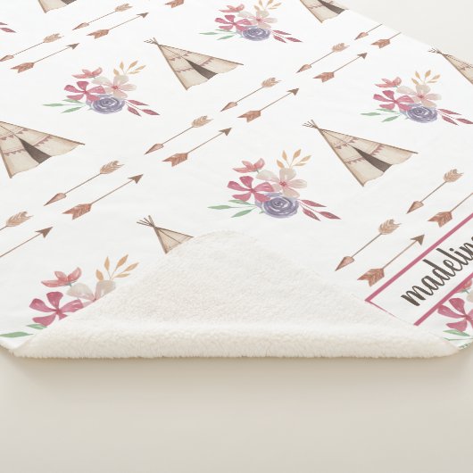 Cute Waterverf Floral Boho Teepee Personalized Sherpa Deken (3/4)
