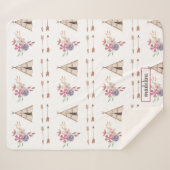Cute Waterverf Floral Boho Teepee Personalized Sherpa Deken (Voorkant (horizontaal))