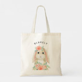 Cute Waterverf Floral Bunny Easter Name Tote Bag (Achterkant)