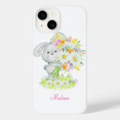 Cute Waterverf Floral Bunny Rabbit op persoonlijke Case-Mate iPhone Case (Achterkant)