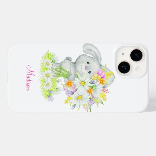 Cute Waterverf Floral Bunny Rabbit op persoonlijke Case-Mate iPhone Case (Achterkant (horizontaal))