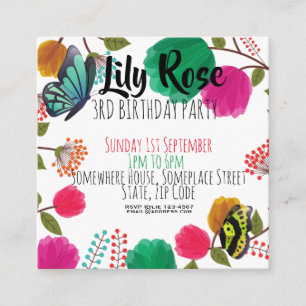 Cute Waterverf Floral Butterfly Birthday Invite Informatiekaartje