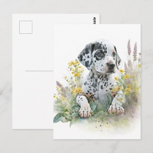 Cute Waterverf Floral Dalmatian Puppy Dog Briefkaart (Voorkant / Achterkant)