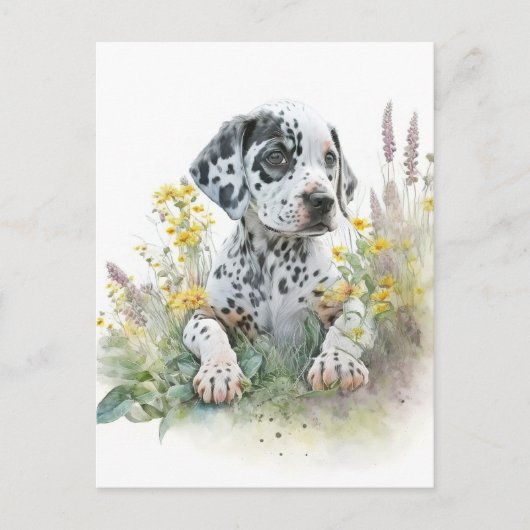 Cute Waterverf Floral Dalmatian Puppy Dog Briefkaart (Voorkant)