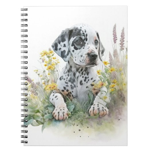 Cute Waterverf Floral Dalmatian Puppy Dog Notitieboek (Voorkant)
