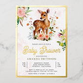 Cute Waterverf Floral Der Baby shower Gold Folie Uitnodiging (Voorkant)