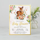 Cute Waterverf Floral Der Baby shower Gold Folie Uitnodiging (Staand Voorkant)