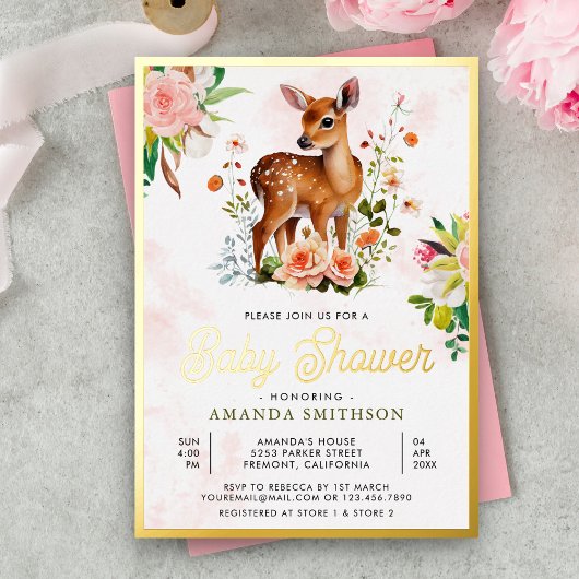 Cute Waterverf Floral Der Baby shower Gold Folie Uitnodiging