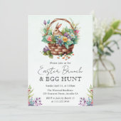 Cute Waterverf Floral Easter Basket and Bunny Kaart (Staand voorkant)