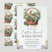 Cute Waterverf Floral Easter Basket and Bunny Kaart (Voorkant / Achterkant)