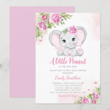 Cute Waterverf Floral Elephant Girl Baby shower