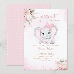 Cute Waterverf Floral Elephant Girl Baby shower Kaart