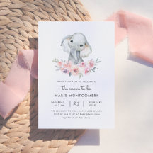 Cute Waterverf Floral Elephant Girl Baby shower