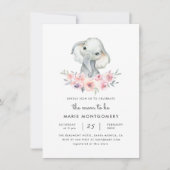 Cute Waterverf Floral Elephant Girl Baby shower Kaart (Voorkant)