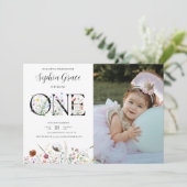 Cute Waterverf Floral & Foto 1e verjaardag Kaart (Staand voorkant)
