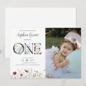 Cute Waterverf Floral & Foto 1e verjaardag Kaart (Voorkant / Achterkant)