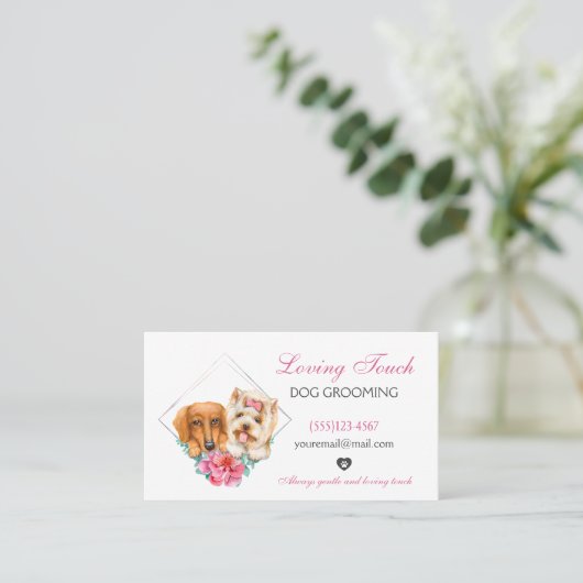 Cute Waterverf Floral Pet Dog Grooming Service Visitekaartje (Staand voorkant)