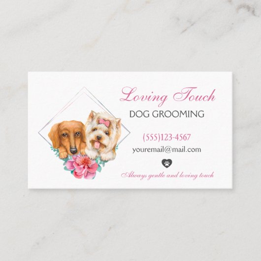 Cute Waterverf Floral Pet Dog Grooming Service Visitekaartje (Voorkant)