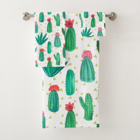 Cute Waterverf Flowering Cactus Pattern Bad Handdoek (Insitu)