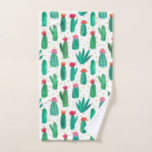 Cute Waterverf Flowering Cactus Pattern Bad Handdoek (Handdoek)