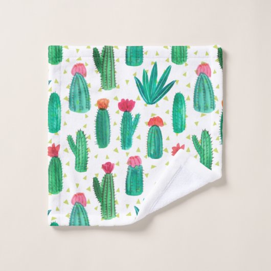 Cute Waterverf Flowering Cactus Pattern Bad Handdoek (Wasdoekje)